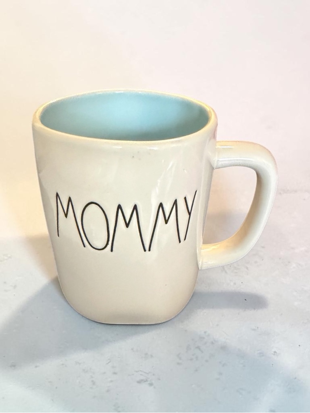 RAE DUNN Mommy Ceramic Coffee Mug - Cream with Light Blue Interior